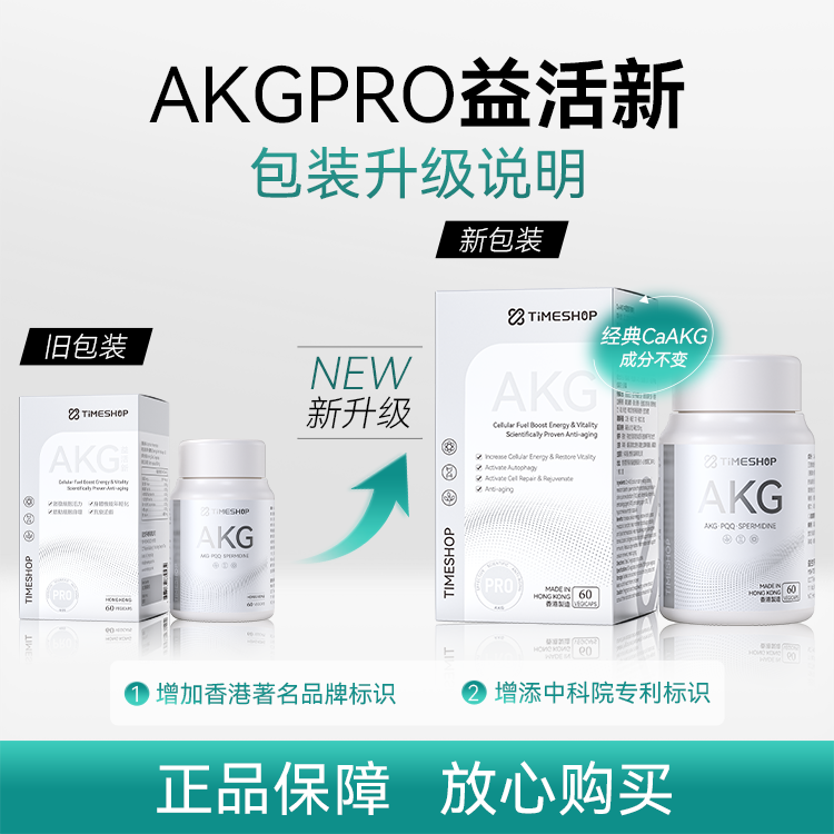 Timeshop AKG PRO 益活新 · AKG双抗小银瓶 含PQQ+AKG+亚精胺+活性叶酸 60粒｜保税