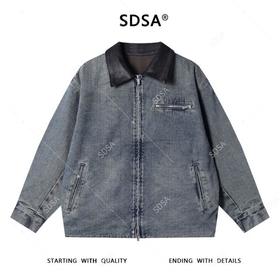 SDSA秋冬新款痞帅男装简约时尚拼皮翻领纽扣夹克外套小众设计百搭