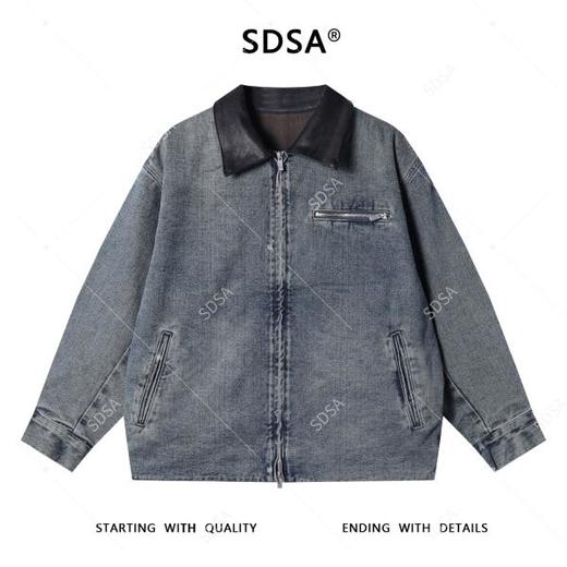 SDSA秋冬新款痞帅男装简约时尚拼皮翻领纽扣夹克外套小众设计百搭 商品图0
