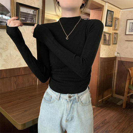 西遇半高领气质内搭毛衣女秋冬新款修身褶皱显瘦针织打底衫SS051714/SS051994 商品图2