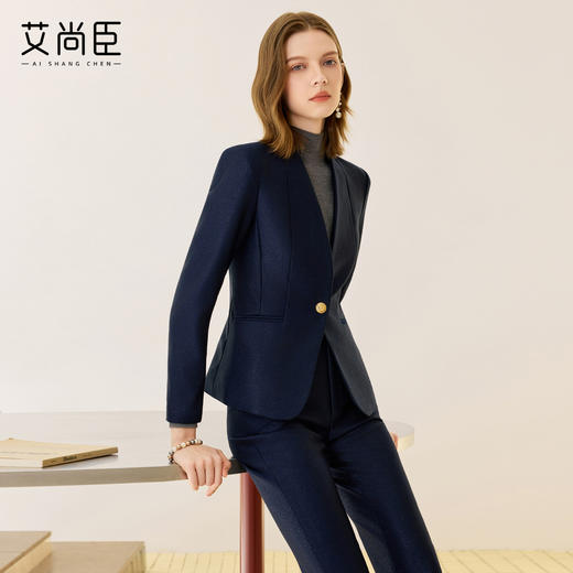 艾尚臣藏青色气质西服套装秋女轻熟风通勤穿搭高端职场经理工作服 商品图0