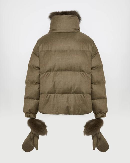 Yves Salomon - DOWN JACKET MADE WITH LORO PIANA FLANNEL/FOX - EARTH - 女装 - 羽绒服 - 咖褐色 商品图1