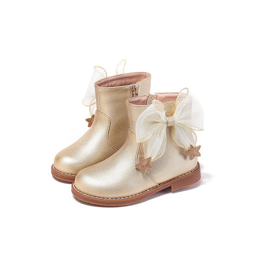 littletime女童靴子2025秋冬新款儿童韩版蝴蝶结星星加绒公主靴 商品图3