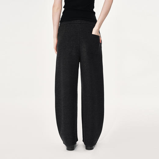 NUTH深灰色羊毛混纺松紧腰抽绳直筒休闲裤女 商品图4