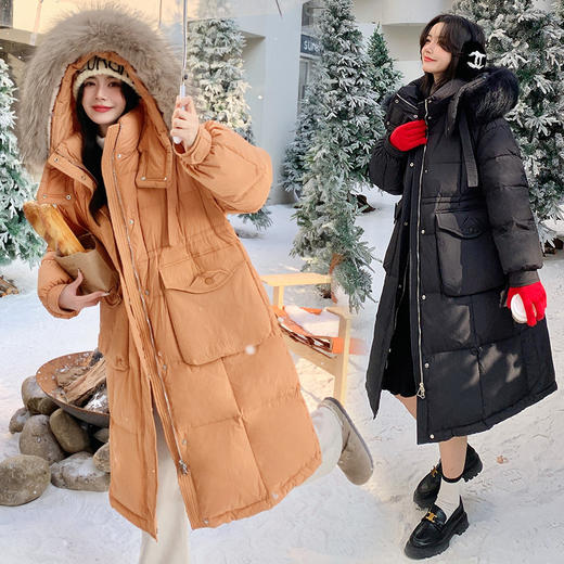 奢姿大码女装2025冬季胖妹妹时尚连帽长款羽绒服气质保暖显瘦外套735430D128 商品图3