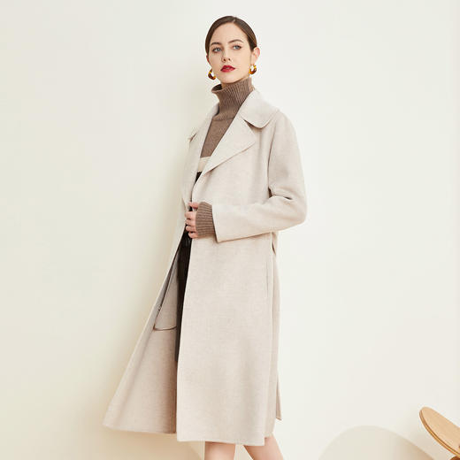 LD955大翻领中长腰带中长羊绒大衣 商品图2