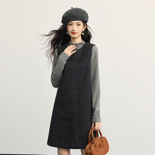 【10/29新品】熙世界千金玛德琳风复古格子背心裙女2025秋冬款无袖羊毛呢连衣裙 商品图4