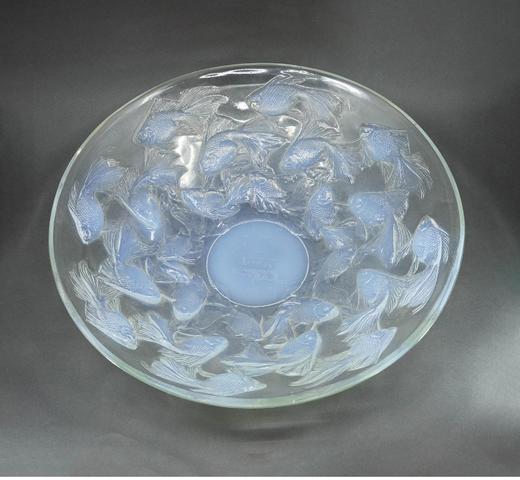 独角鹿西洋古董 1921年法国水晶工坊莱俪LALIQUE设计出品「Cyprins 锦鲤」主题欧泊水晶碗 商品图0