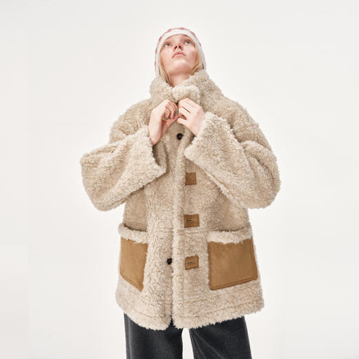 NUTH复古正反两穿皮毛一体宽松中长款厚外套女 浅驼色（发货时间同步天猫） 商品图5