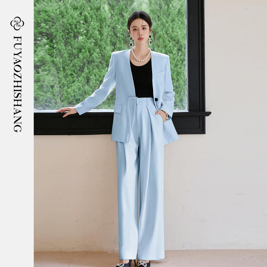 【天蓝幻纱】蓝色西装外套女阔版西服上衣宽松设计感通勤风两件套 商品图1