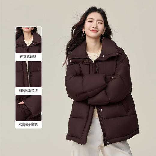 【年货节】熙世界雪宝速暖白鸭绒羽绒服女冬季2025新款保暖立领面包服短外套 商品图1