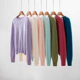 丁摩 山羊绒衫女拉绒圆领毛衣无缝慵懒风拉绒纯色羊毛针织N3330