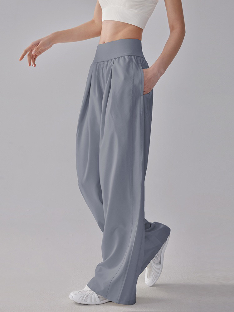 新款高腰宽松阔腿裤女透气百搭侧袋轻盈高弹瑜伽长裤MXCK998