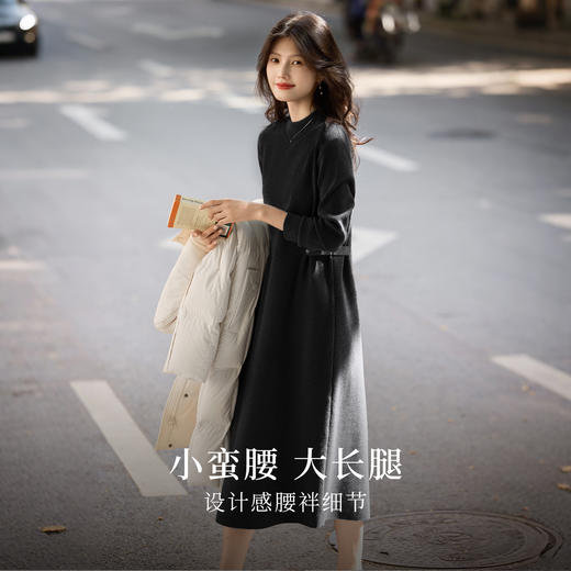 【10/29新品】熙世界格雷轻熟风直筒针织连衣裙女冬2025新款纯色半高领毛衣长裙 商品图1