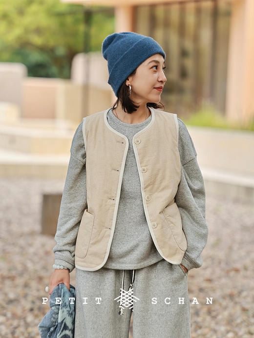 PETIT SCHAN小闪 CLO#940 Silly Billy 小憨憨 亚麻棉灯芯绒3M黑科技棉服马甲 商品图4