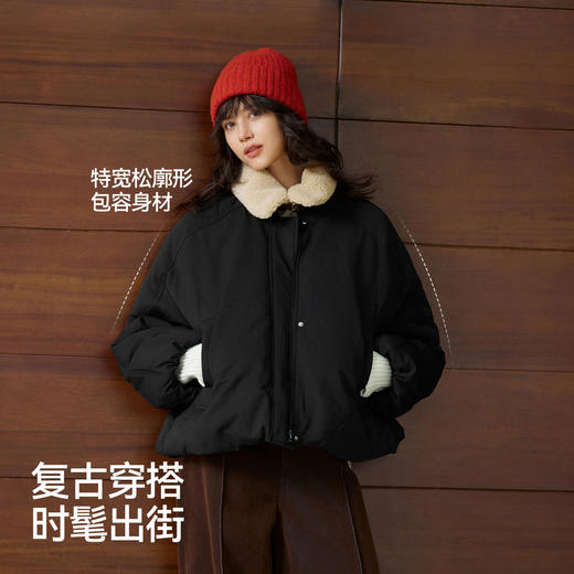 森马羽绒服女插肩袖可脱卸毛领2025新款冬季oversize花苞外套复古 商品图3