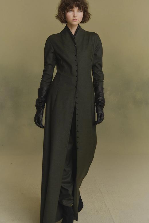 Cortana 25AW 墨绿色初剪羊毛羊腿袖骑士连衣裙 商品图0