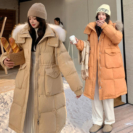 奢姿大码女装2025冬季胖妹妹时尚连帽长款羽绒服气质保暖显瘦外套735430D128 商品图4