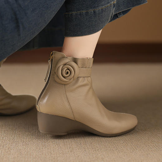 【预售5天】巨软羊皮中跟短靴，法式粗跟小踝靴显瘦圆头后拉链靴子YF&A90102 商品图4