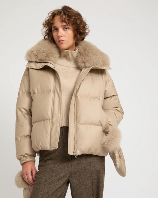 Yves Salomon - DOWN JACKET MADE WITH LORO PIANA FLANNEL/FOX - DUNE - 女装 - 羽绒服 - 沙色 商品图3