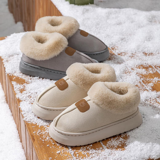 厚底包跟棉拖鞋女秋冬季居家用毛毛绒棉鞋拖鞋男士情侣棉鞋出门外穿情侣保暖雪地靴 商品图6