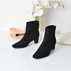 经典鲨2025年冬季专柜新款女小方头后拉链中粗跟加绒时装短靴KW359-558061 商品缩略图1