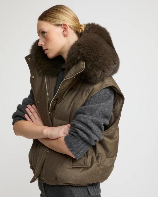 Yves Salomon - VEST MADE WITH LORO PIANA FLANNEL FABRIC/FOX - EARTH - 女装 - 背心 - 咖褐色 商品图4