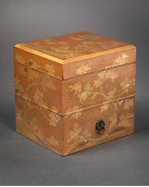 独角鹿西洋古董 19世纪日本明治时期出品浓秋金柿主题金漆莳绘重箱 商品图0