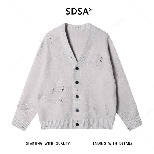 243019SDSA秋冬新款痞帅男装美式勾破纯色纽扣开衫毛衣百搭开衫针织衫 商品图1
