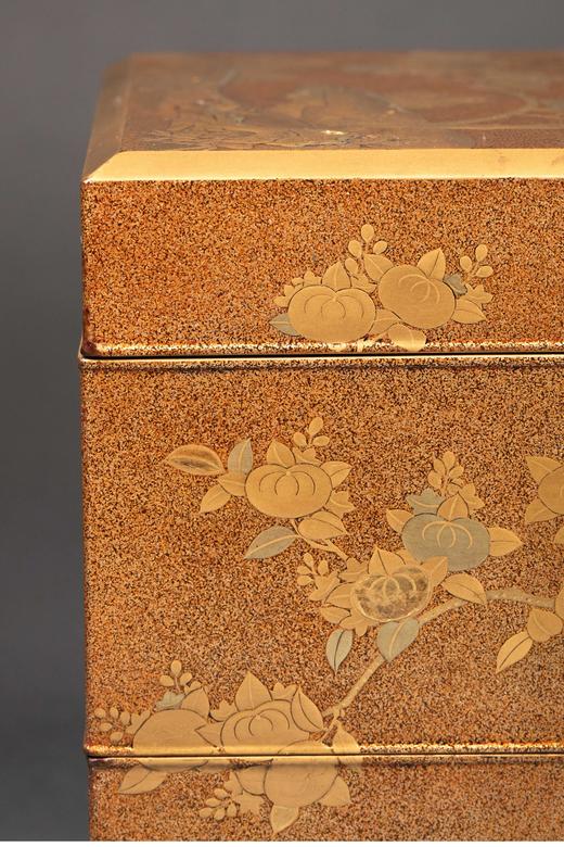 独角鹿西洋古董 19世纪日本明治时期出品浓秋金柿主题金漆莳绘重箱 商品图3