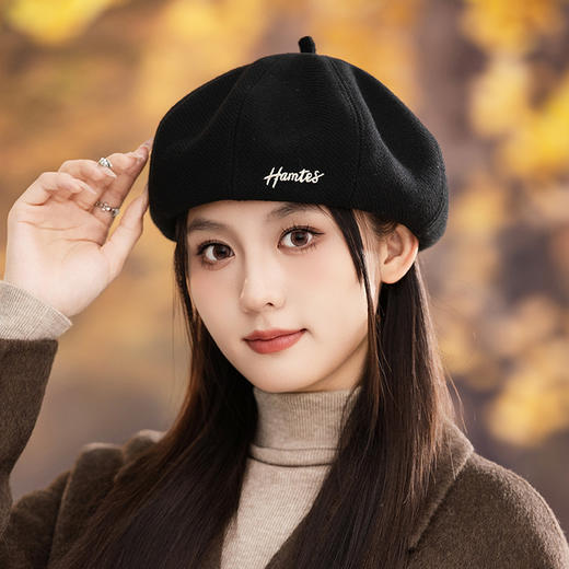 【不挑脸型❗️刺绣贝雷帽】韩版甜美百搭，优质面料，版型立体有型，精致刺绣，贝雷帽女秋冬户外休闲画家帽大头围显脸小八角帽QQ 商品图0