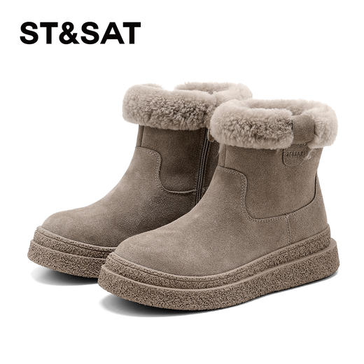 星期六绒绒毛边厚底防滑雪地靴SSD4118CNW 商品图11