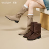 西遇西部牛仔靴女新款秋冬两穿翻筒显瘦堆堆靴尖头粗跟长筒靴V2257247 商品缩略图0