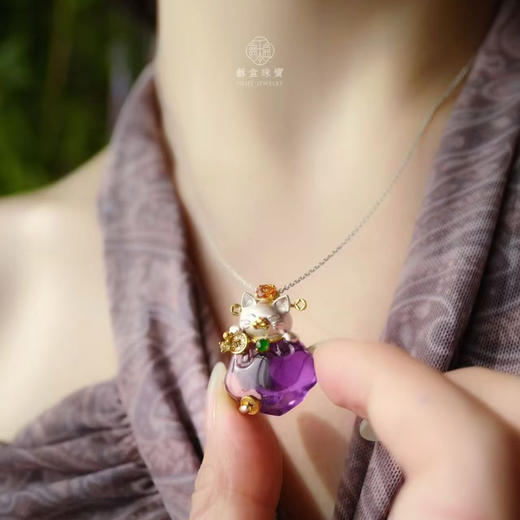 龢盒原创 紫水晶招财猫吊坠🐱守护好运 商品图0