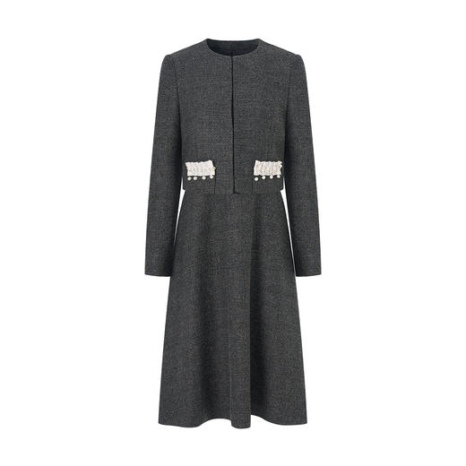 「高货wl」全新升级【铂金会员431/天猫579/差价148】(99504)洛诗琳2025秋冬气质小香风短款外套无袖背心连衣裙两件套 商品图4