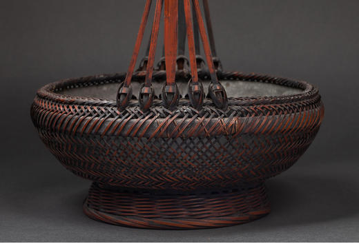 独角鹿西洋古董 19世纪日本出品唐物式敞口钵形竹编提梁花笼 商品图5