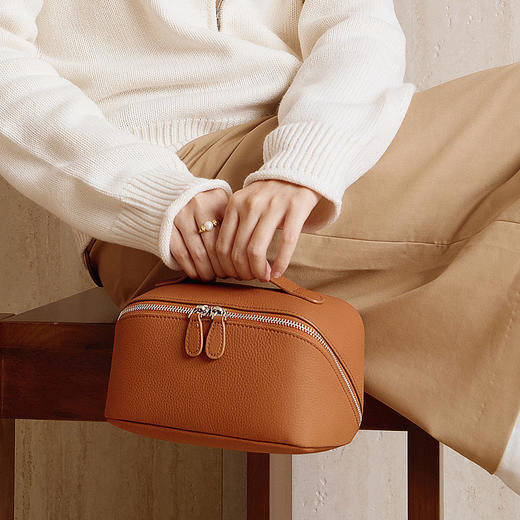 真皮收纳包精致多功能真皮旅行化妆包，女式牛皮小巧便携洗漱包QSL-3189 商品图0