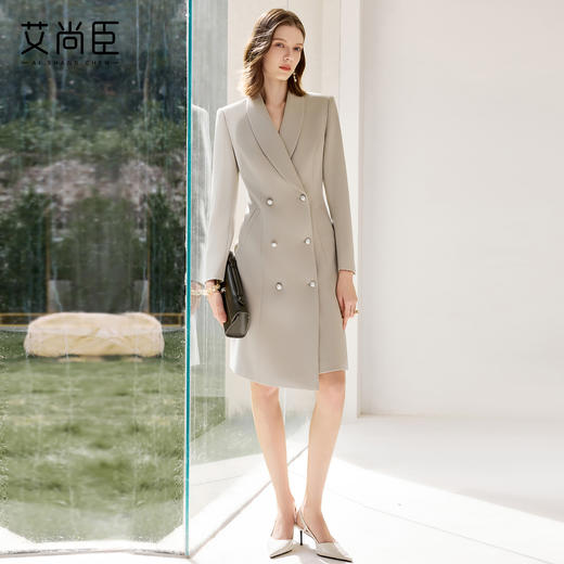 艾尚臣复古双排扣连衣裙女秋气质职业西装裙正式场合轻熟风工作服 商品图3
