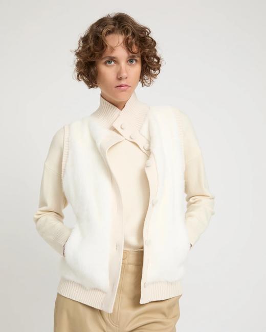 Yves Salomon - VEST MERINOS KNITWEAR/MINK - IVOIRE - 女装 - 背心 - 象牙白 商品图3