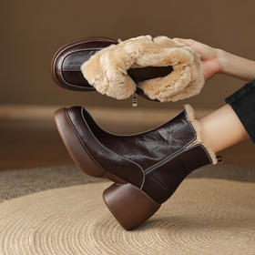 【预售5天】时尚百搭真皮羊毛保暖雪地靴，粗跟厚底增高跟短靴TYMXY&7037