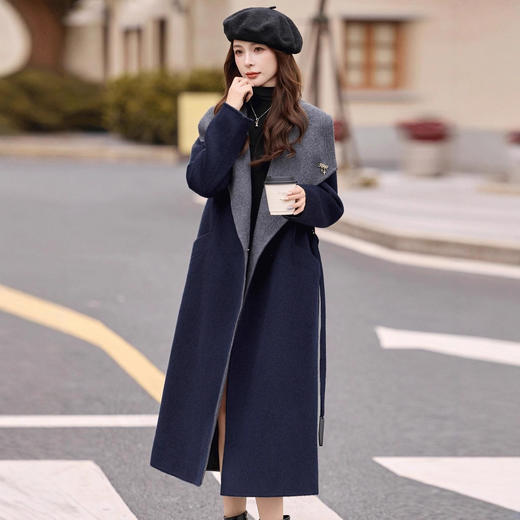 拼色双面呢羊毛大衣，显瘦宽松气质呢子外套HR-ASLZ8529 商品图2