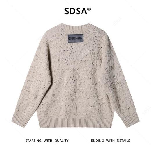 24309SDSA男士秋冬新款痞帅男装潮牌简约纯色勾破圆领毛衣慵懒风针织衫 商品图4