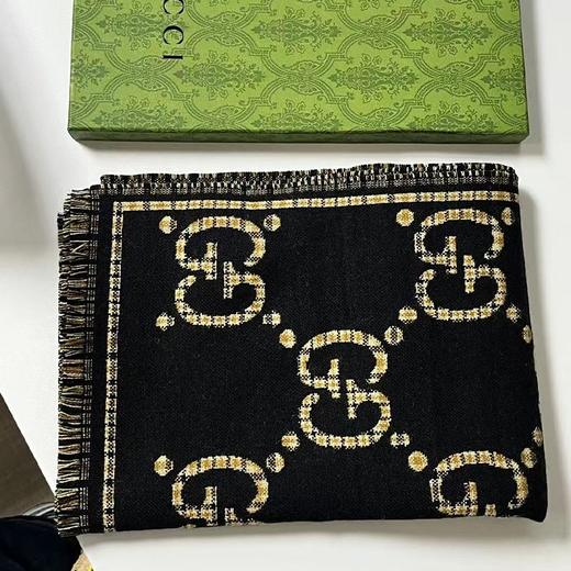 【送礼盒礼袋】GUCCI古驰格纹GG女士男士羊毛双面围巾 香港直邮 商品图9