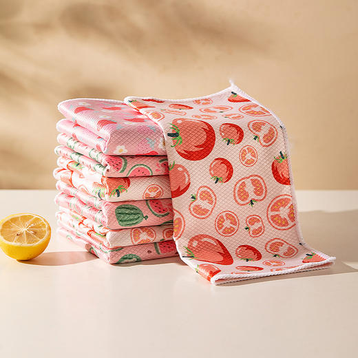 摩登主妇水果派对鱼鳞抹布厨房专用无痕无水渍吸水不易掉毛洗碗布 商品图0