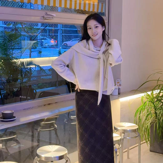 火桐hooton Vintage格纹绵羊毛半身直筒裙9926 商品图1