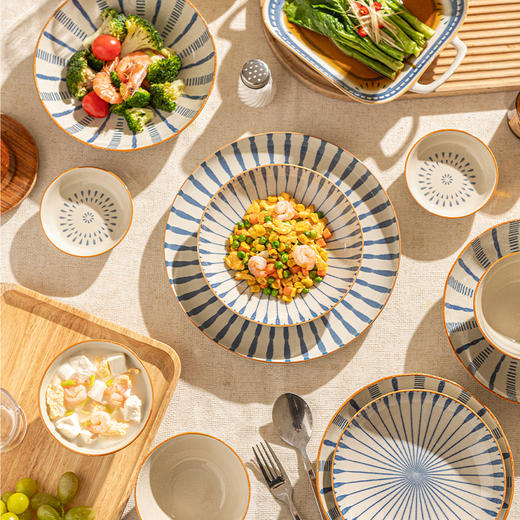 摩登主妇原创日式陶瓷碗碟套装家用饭碗沙拉碗意面碗组合高颜值餐具 商品图3