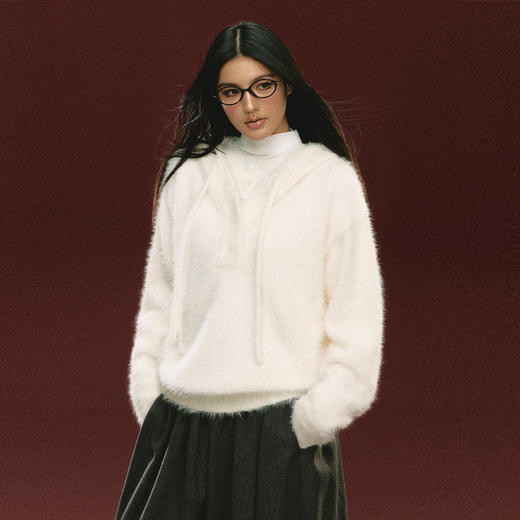 Ariseism 美式复古白色连帽毛衣外套女秋季新款上衣 商品图2