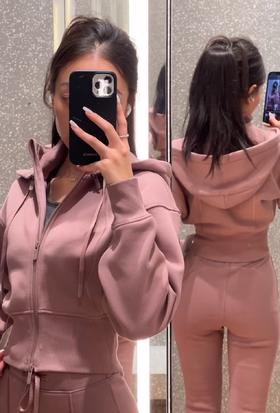 1028-2 lu连帽加绒短款夹克外套