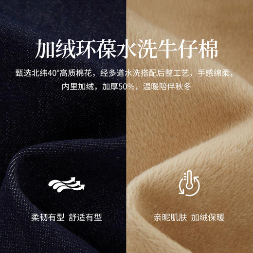 【10/29新品】熙世界环葆水洗棉加绒牛仔裤女2025冬季新款丹宁原色香蕉阔腿长裤 商品图3