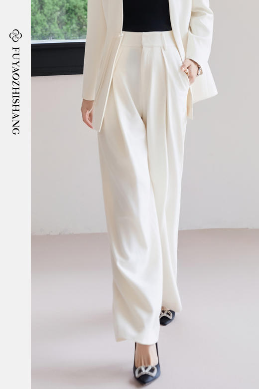 FUYAO扶摇 垂坠感阔腿裤女秋冬新款西装裤白色宽松显瘦百搭休闲裤 商品图5